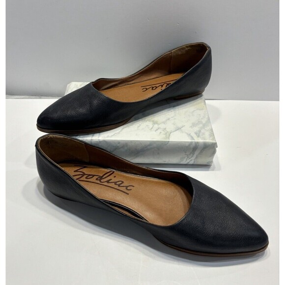 Zodiac Womens Hill Slip On Flats Black Leather Pointed Toe Shoe Sz 9.5 - Picture 1 of 10